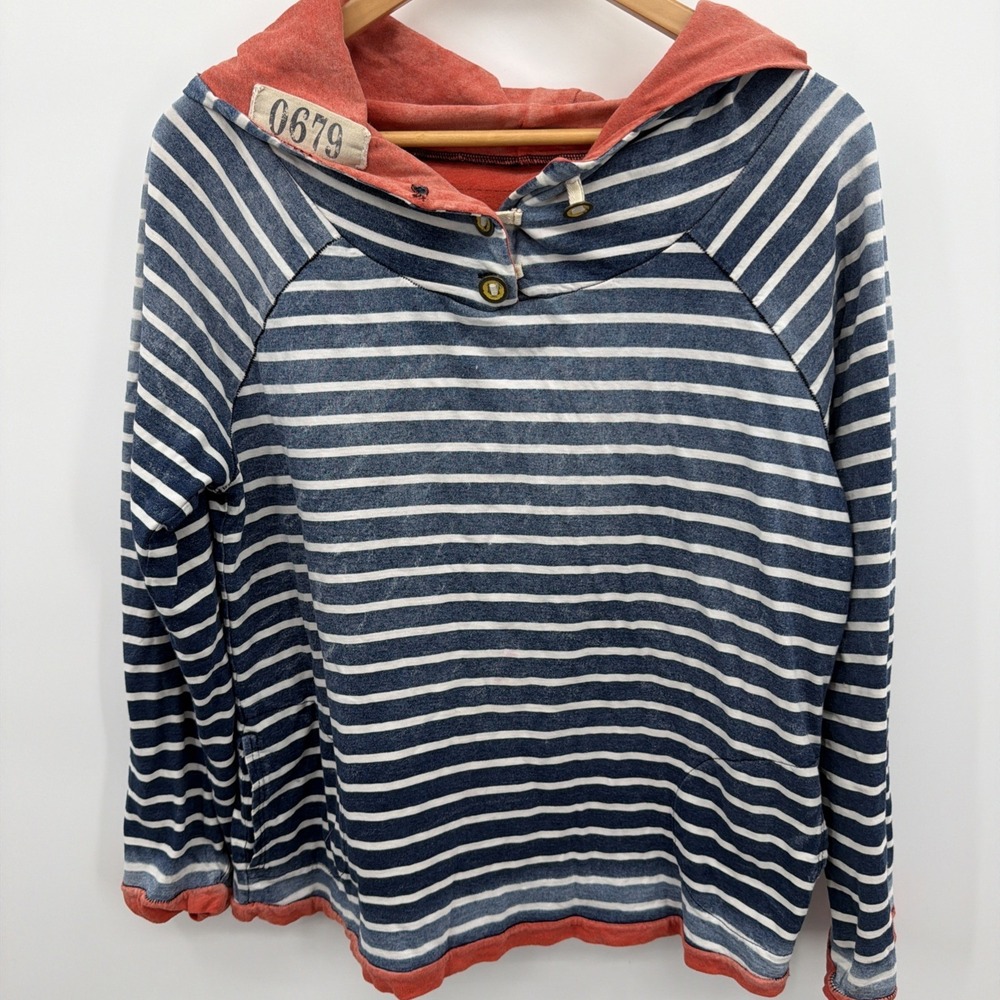 Free People We the Free Double Lined S Hoodie Faded Navy Striped Nautical Beach